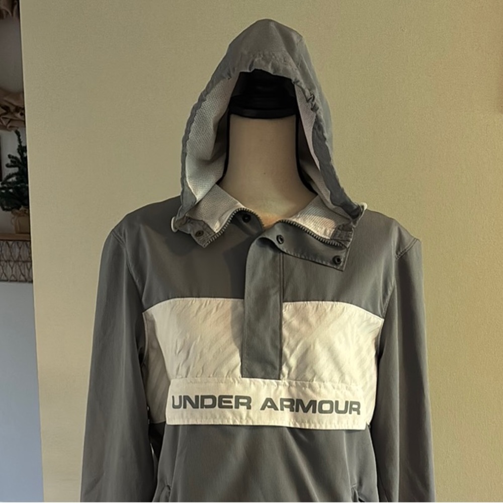 Under Armour Gray and White Windbreaker with Hood
